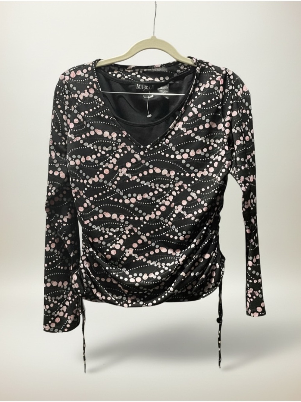Mix It Black Long Sleeve Top with Pink Dot Wave Print